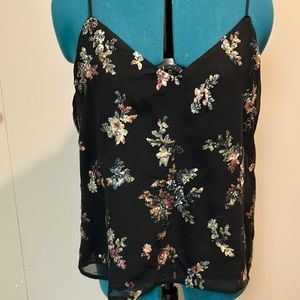 BANANA REPUBLIC Size Large, black floral sequin camisole.